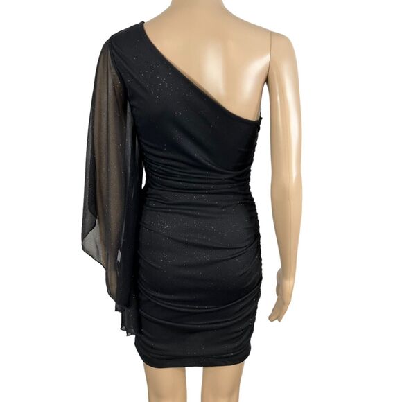Body Central Womens Mini Dress One Shoulder Drape Sleeve Bodycon Glittery Small - Picture 4 of 10